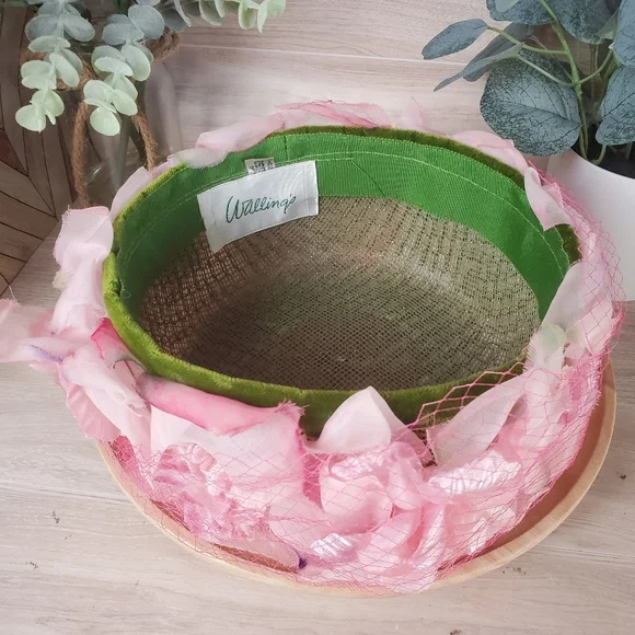 Vintage Wallings Pink Floral Fascinator Netted Hat 1960s Size 52 - Picture 4 of 8